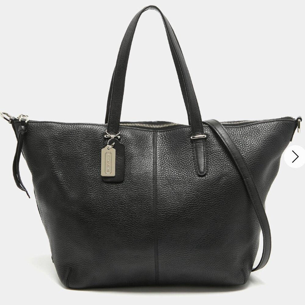 COACH Bleecker Handbag Shopper Tote Black Pebbled Leather 27930 Large Zip Close